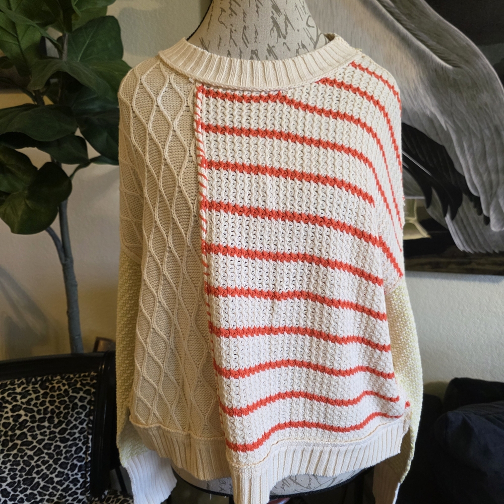 Anthropologie By Together Cable Knit Striped Oversized Sweater - Picture 2 of 10